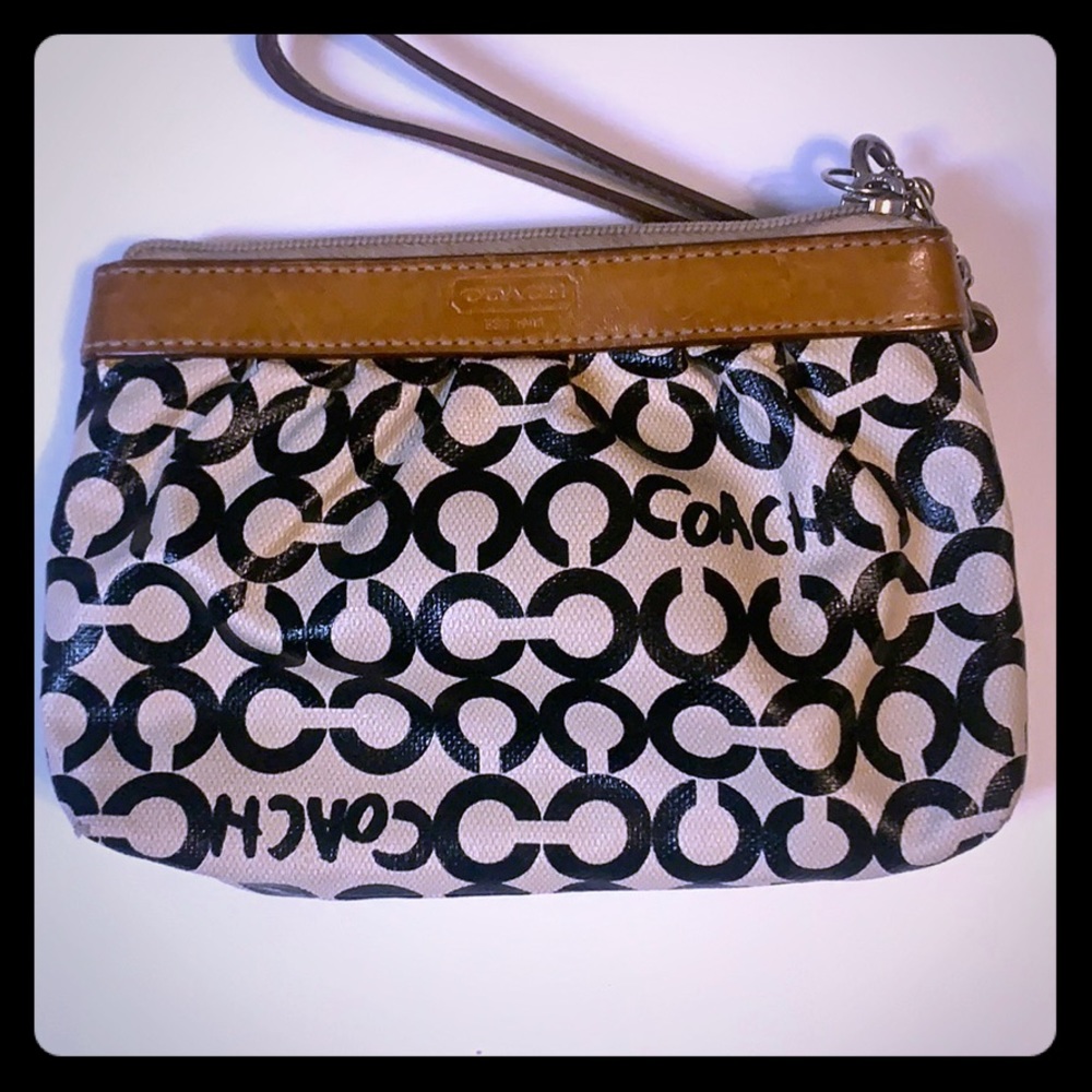 Black and White Leather Coach Wristlet